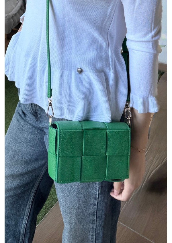Bolso piel trenzado verde