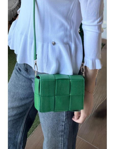 Bolso piel trenzado verde