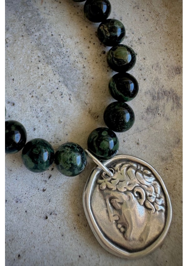 Collar Ágata verde y moneda