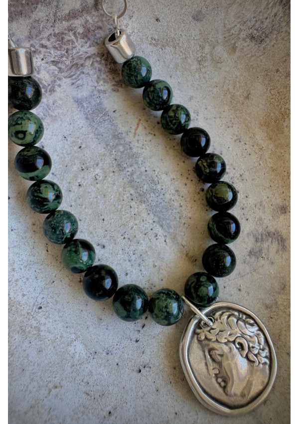 Collar Ágata verde y moneda