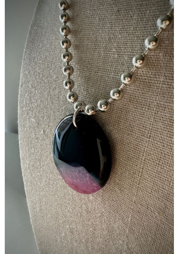 Collar Colección MILES ágata negra y rosa