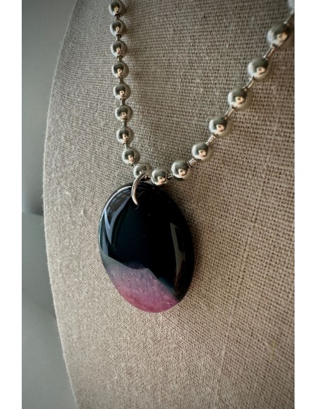 Collar Colección MILES ágata negra y rosa