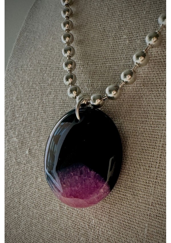 Collar Colección MILES ágata negra y rosa