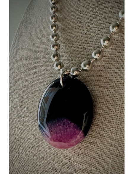 Collar Colección MILES ágata negra y rosa