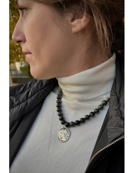 Collar Ágata verde y moneda