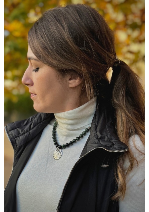 Collar Ágata verde y moneda