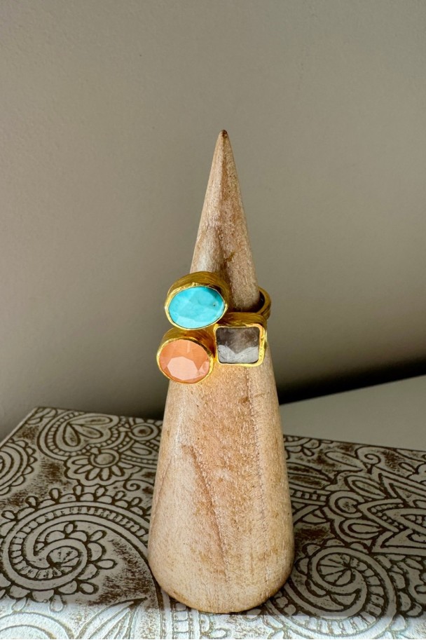 Anillo Bronce turquesa, gris y melocotón