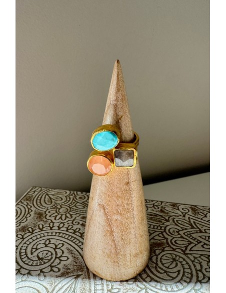 Anillo Bronce turquesa, gris y melocotón