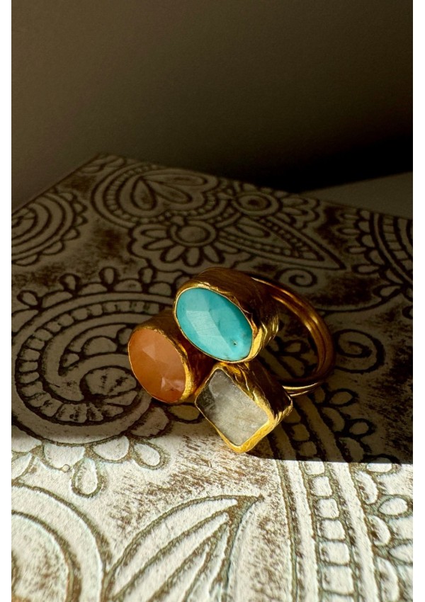 Anillo Bronce turquesa, gris y melocotón