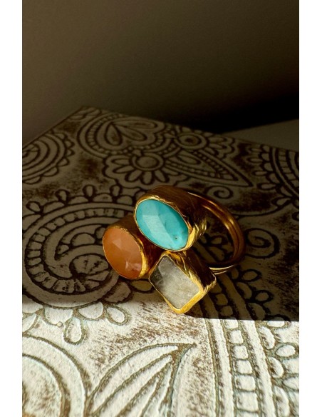 Anillo Bronce turquesa, gris y melocotón