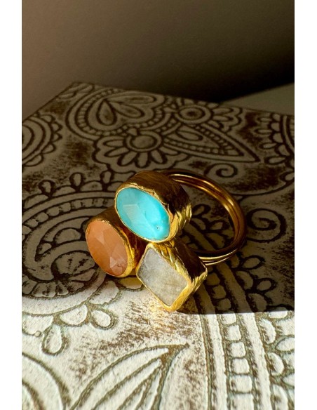 Anillo Bronce turquesa, gris y melocotón