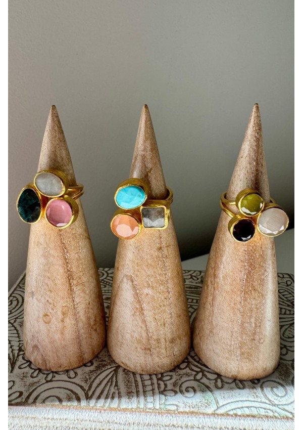 Anillo Bronce turquesa, gris y melocotón