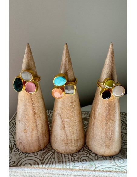 Anillo Bronce turquesa, gris y melocotón